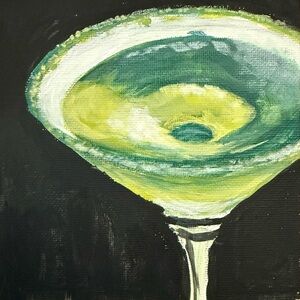 Green Apple Martini Glass Acrylic Painting on 5”x5” canvas panel